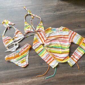 y2k letarte stripe bikini set 4 piece